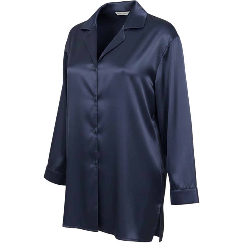 Victoria's Secret Satin Sleep Shirt Womens Small Navy Blue Excellent Button Up